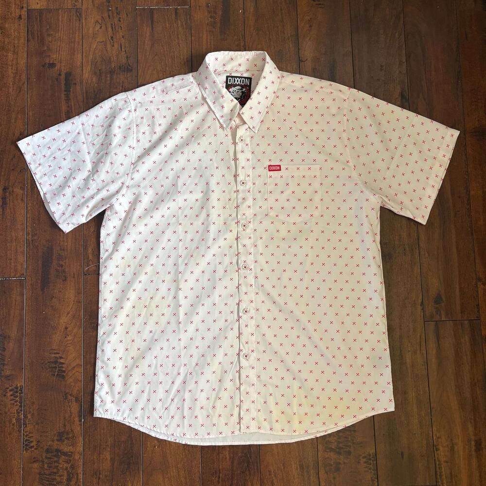 Dixxon Flannel Co Party Shirt Mens XL White Red Pattern All Over Print Button Up
